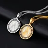 Round shape deep engrave silver/gold stainless steel virgin mary necklace with diamond chain