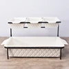2 tiers white rectangle double handle wedding bowls / ceramic bowl with iron shelf