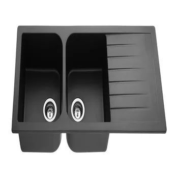 Super Heat Resistence Double Bowl Black Granite Farmhouse Sink