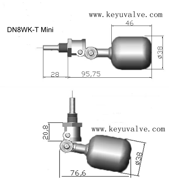 Mini Ball Horizonal&vertical Install 1/4" Mini Plastic Small Water Tank