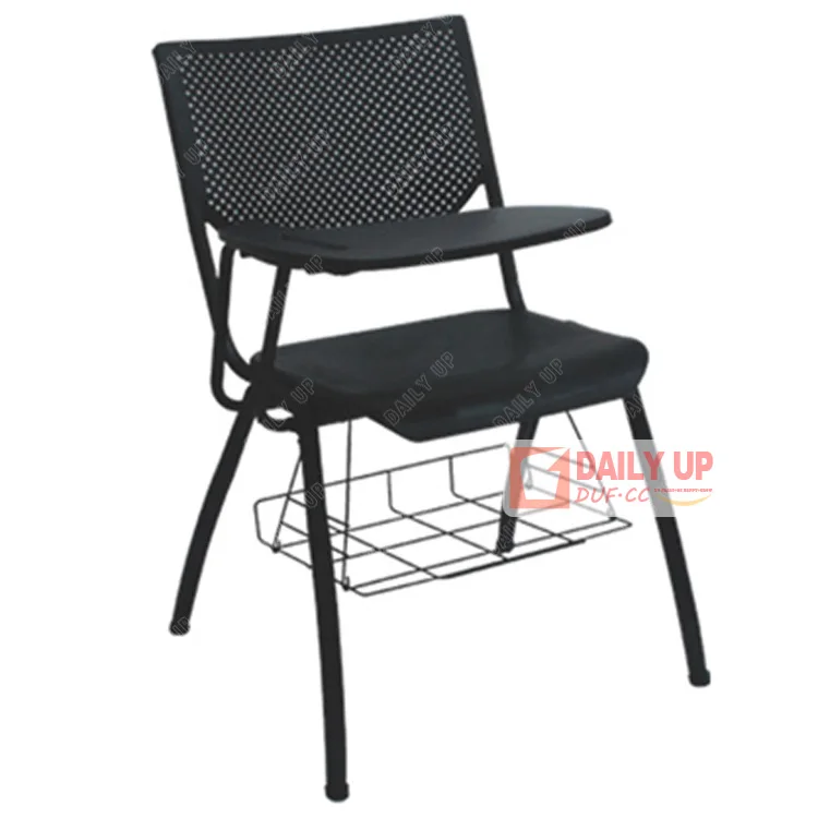 Office Seating with Writing Pad Classroom Training Chair Student Chair with Book Basket