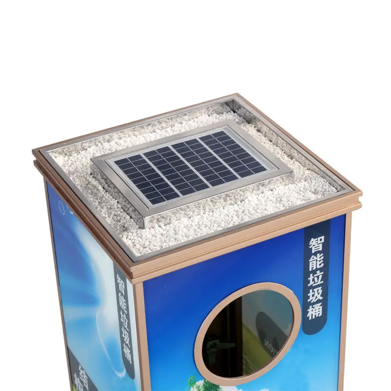 Smart Trash Bin With Solar Panel Advertising Outdoor Metal Waste Bin