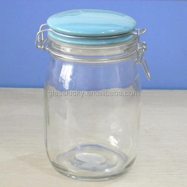 Kw6602ss Cheap Swing Top Wholesale Glass Jar With Spoon And Ceramic Lid