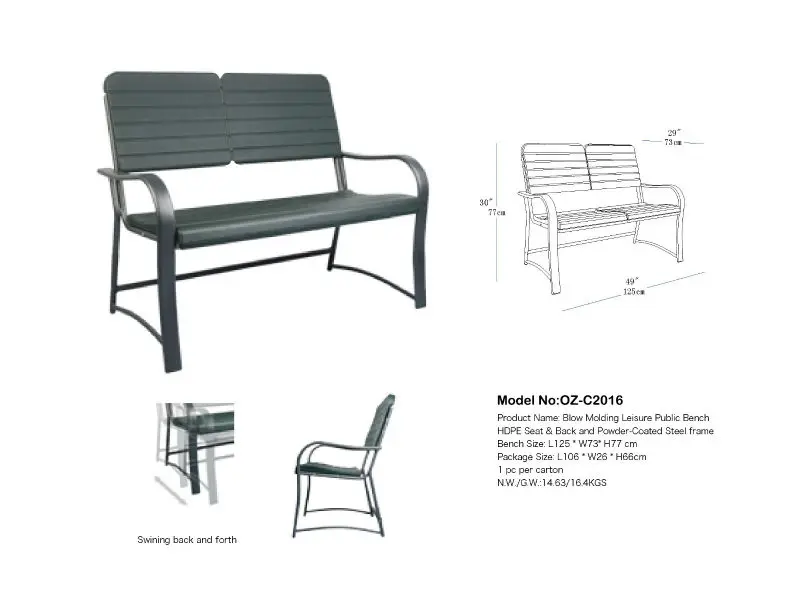 New Product 2017 Plastic Composite Garden Park Bench With Powder