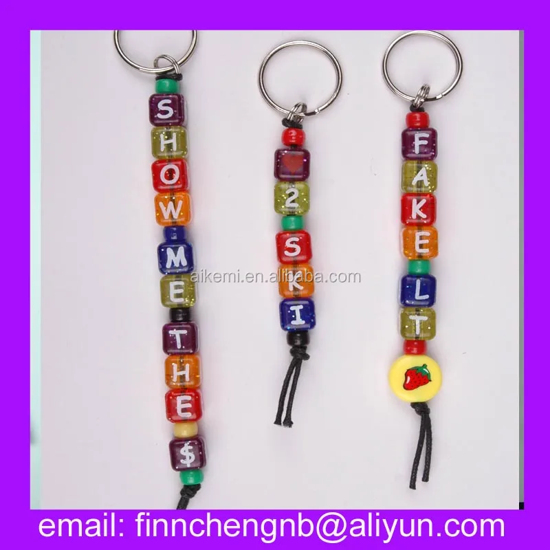 Plastic Alphabet Beads Dice Name Keychain,Vertical Hole Plastic