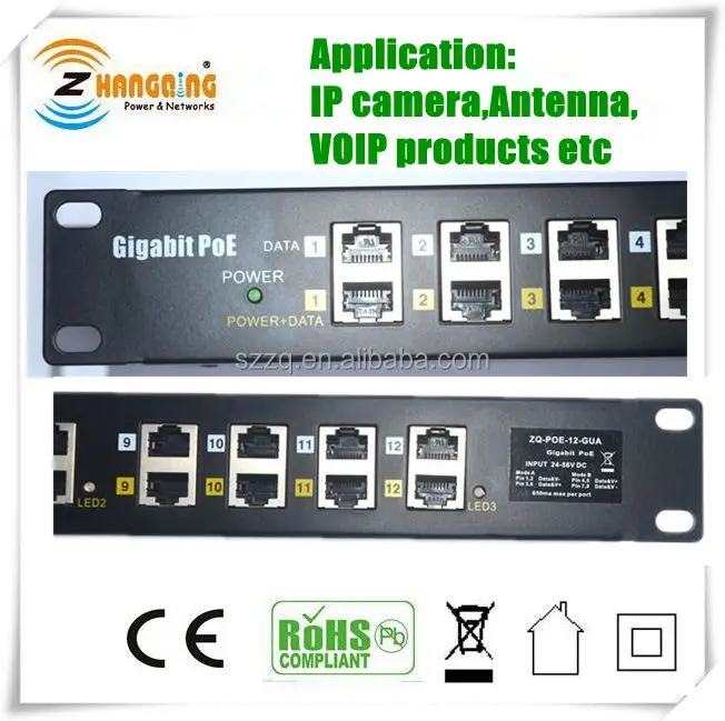 Multiport 1u Rackmount Gigabit Poe Injector Zq-poe-12-guab,Passive Poe ...