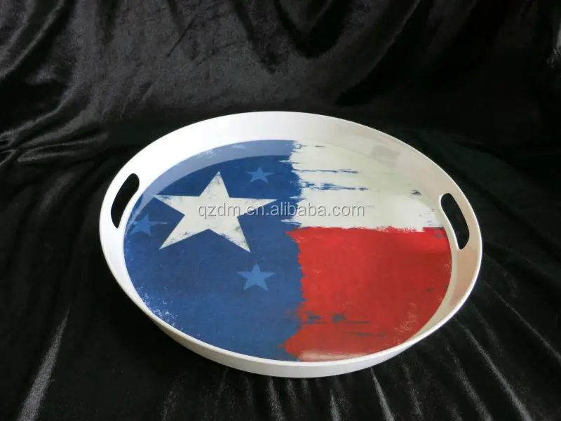 15 inch Melamine round tray Plastic food tray with handle