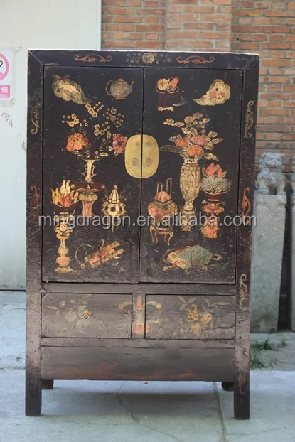 Chinese Antique Asian Furniture Shanxi Painted Wedding Cabinet