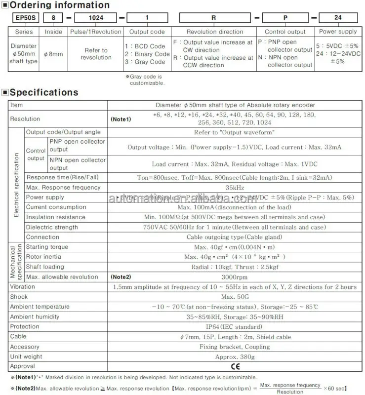 Autonics Absolute Rotary Encoder Ep50s8-1024 8mm Shaft Rotary Encoder ...