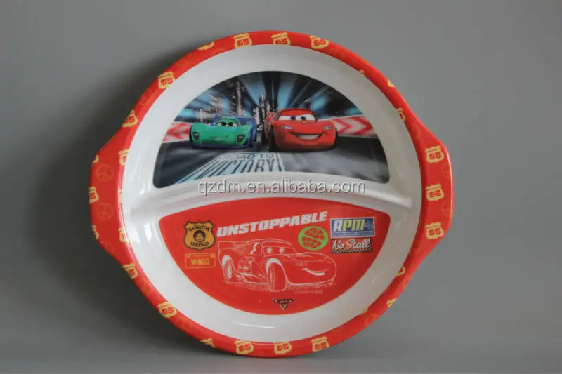 100% Melamine 2 Handle Plastic Divided Plate For Kid