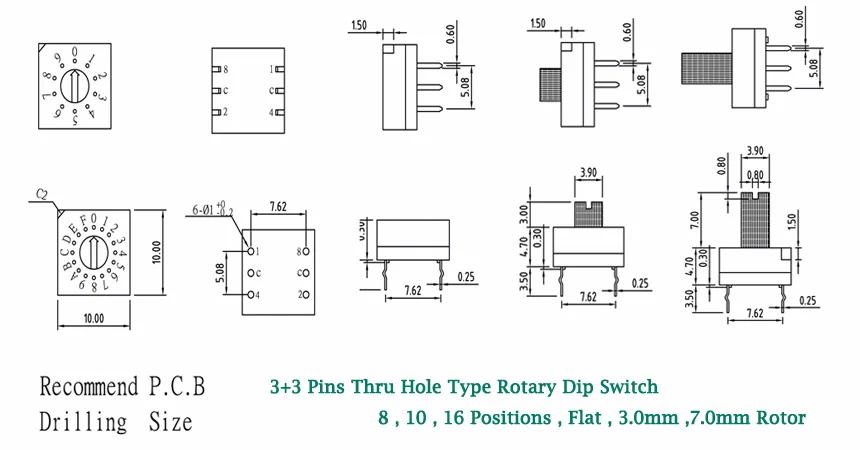 Right Angle Type Dip Switch 2.54mm Pitch 8 10 16 Positions