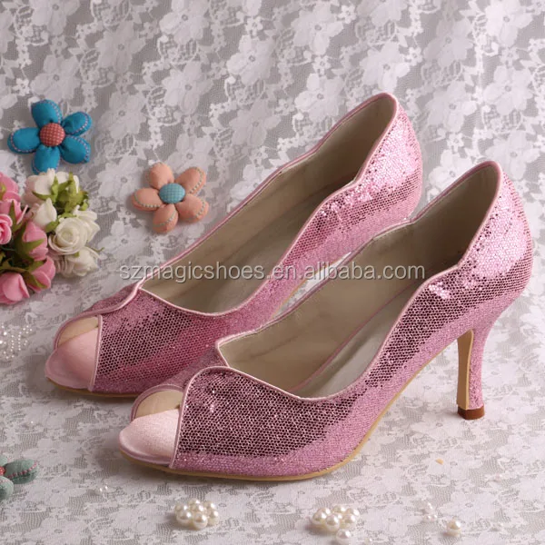 silver glitter mid heel shoes