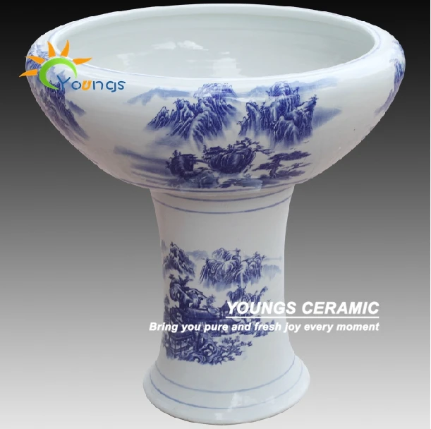 Chinese Blue And White Large Ceramic Garden Rattan Flower Pot Chinese Blue And White Large Ceramic Garden Rattan Flower Pot