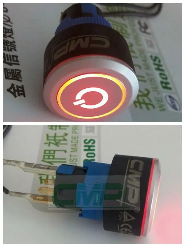 MU series 22mm plastic illuminated button with power symbol