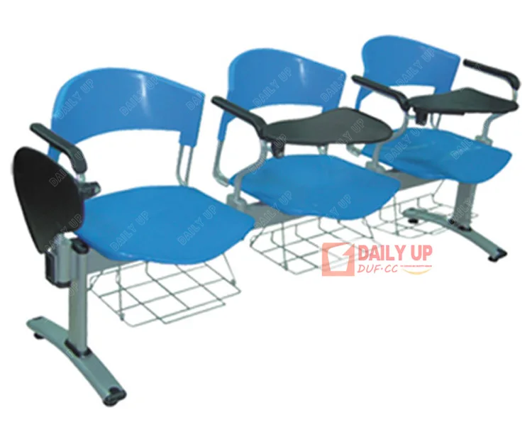 School 3 Seat Chairs Sturdy Link Chair For College Student with Writing Pad and Book Rack