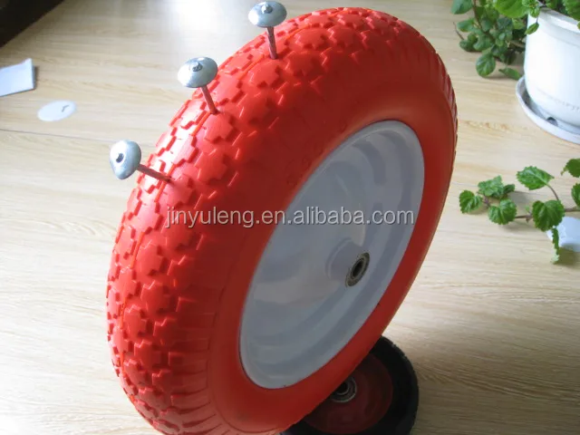 14 inches 3.50-8 solid pu foam rubber wheel ,green wheel ,Material handling equipment parts