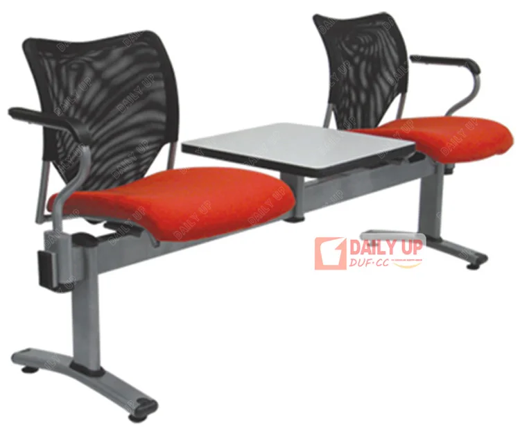 2 Seater Waiting Room Bench with Coffee Table Outdoor Bench Seat and Tables Aluminum Mesh Outdoor Chairs