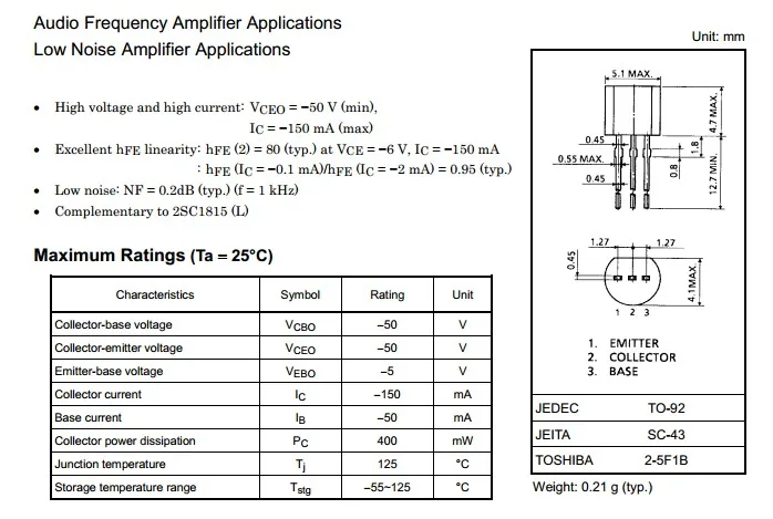 Pnp Epitaxial Type(audio Frequency General Purpose Amplifier,Driver ...