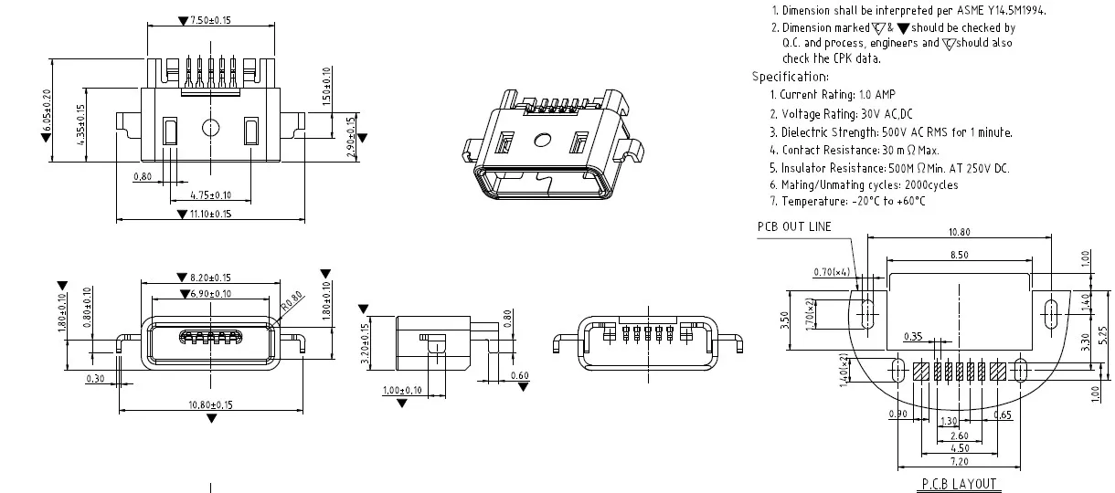 Mini usb чертеж