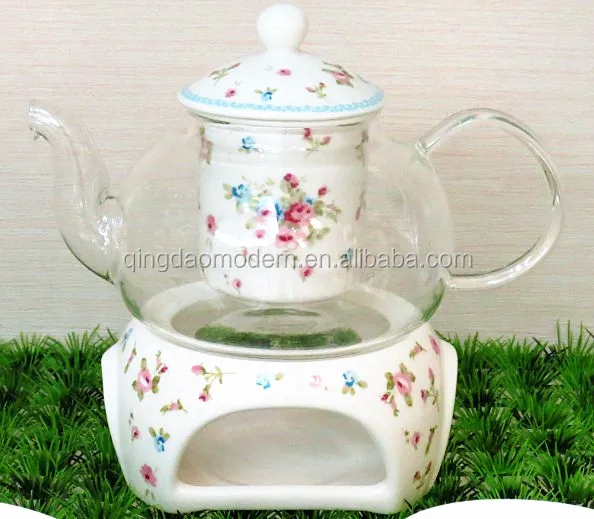 Best Borosilicate Heat Resistant Clear Glass Teapot Set With Ceramic