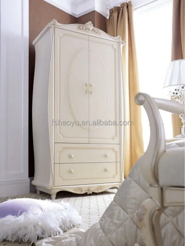 French Style Wooden Almirah Designs Ivory Bedroom Wardrobe Jlbh017