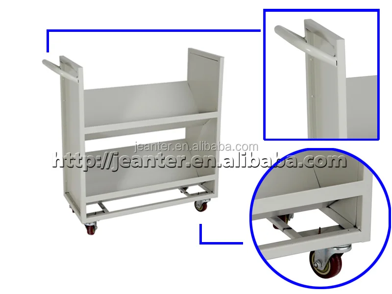Library Double Sided Book Trolley//Mobile Steel Book Cart for Sale