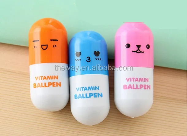 Vitamin-Pillen-Kugelschreiber (6 Farben) – Einziehbar, Niedliches Design, 0,5 Mm Blaue Tinte