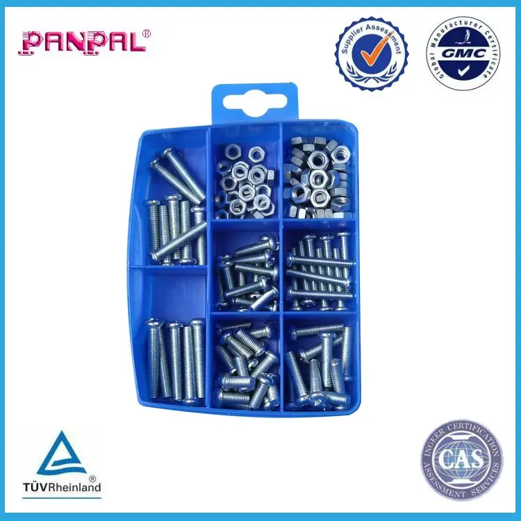 Hot Selling Package Assorted Sizes Carbon Steel Hexagon Nuts, Flat Washers and Machine Screws details