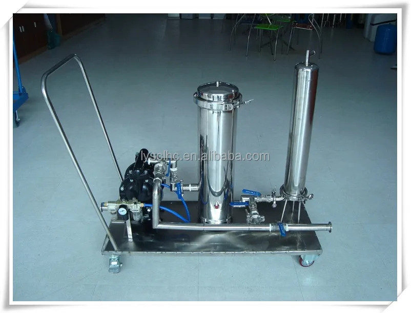 Hand trolley stainless steel 10 microns housing filter 1~7 stage 304 316L cartridge water filter system with gas air driven pump