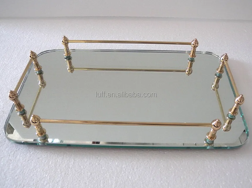Vintage Gold Rail 1tier Rectangular Mirror Vanity Tray Towel Tray