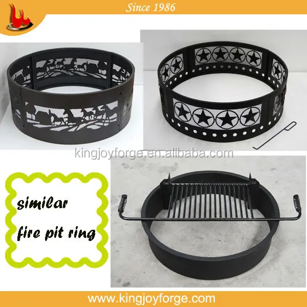 Horse Pattern 36 Inch Steel Fire Pit Ring With Cooking Grate Horse Pattern 36 Inch Steel Fire Pit Ring With Cooking Grate