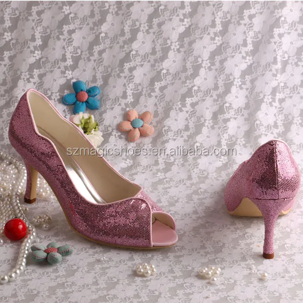 silver glitter mid heel shoes