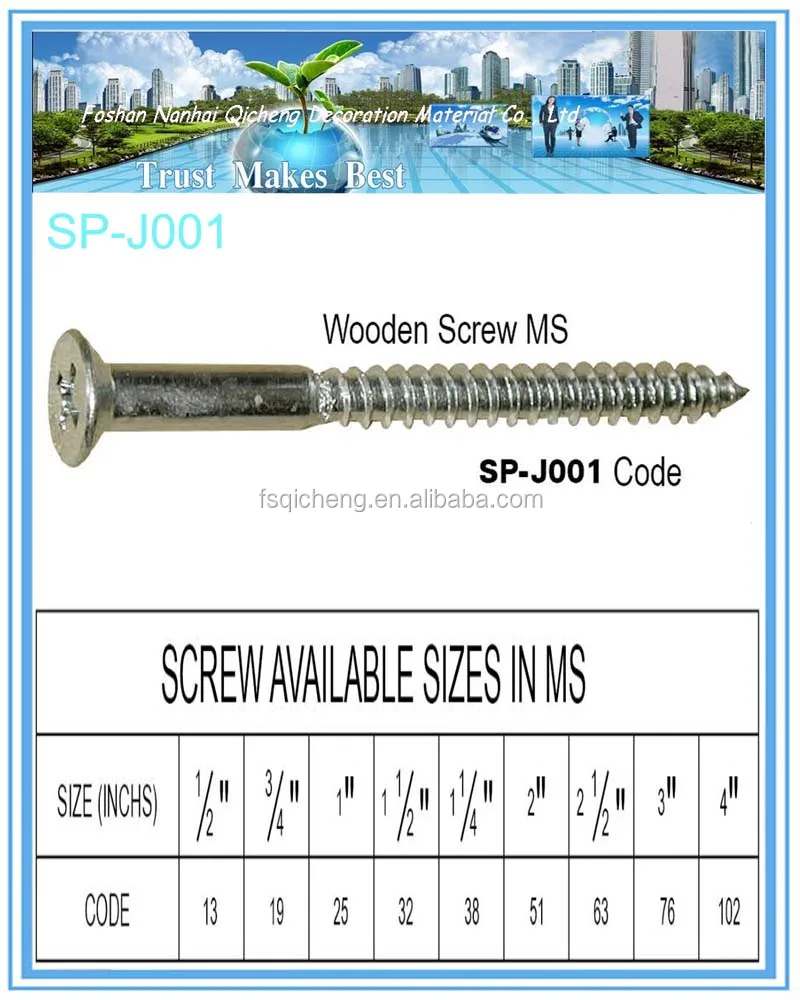 Long Wooden Screw Ms Decorative Wood Screw Headless Wood Screws Spj001