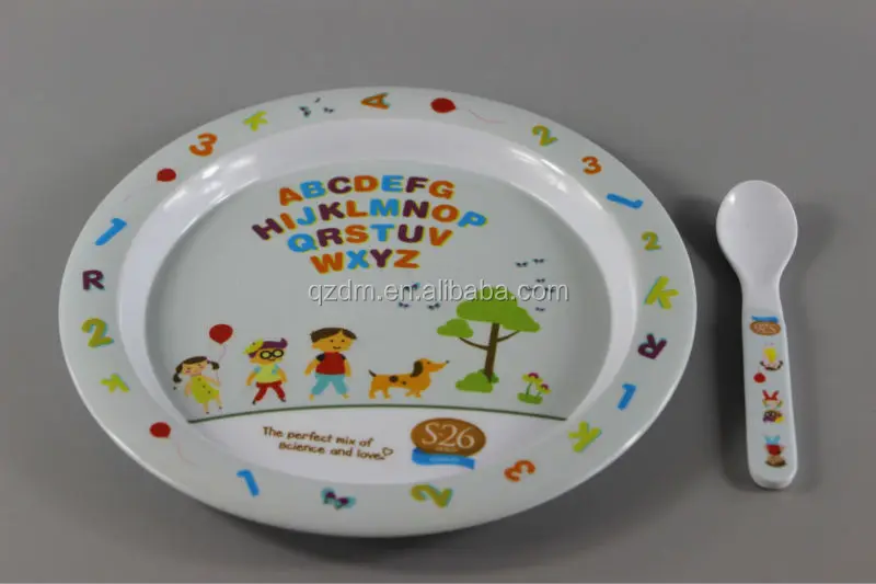 Hot Sale Melamine Round Plate And Spoon Set For Baby