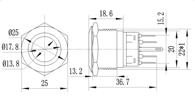 CMP waterproof stainless steel 22mm push-button switch with led computer power reset switch