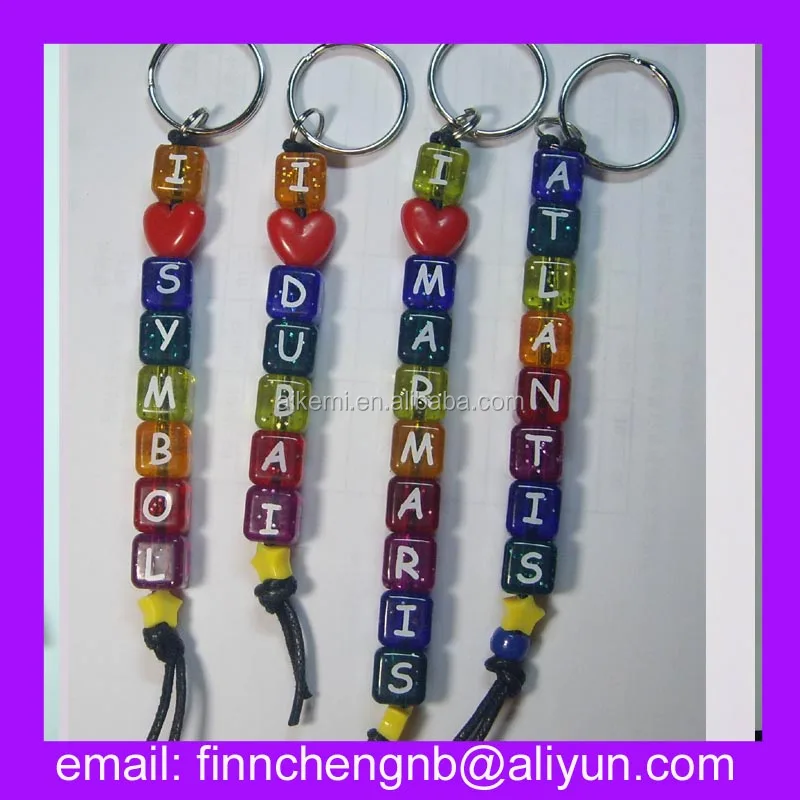 Plastic Alphabet Beads Dice Name Keychain,Vertical Hole Plastic