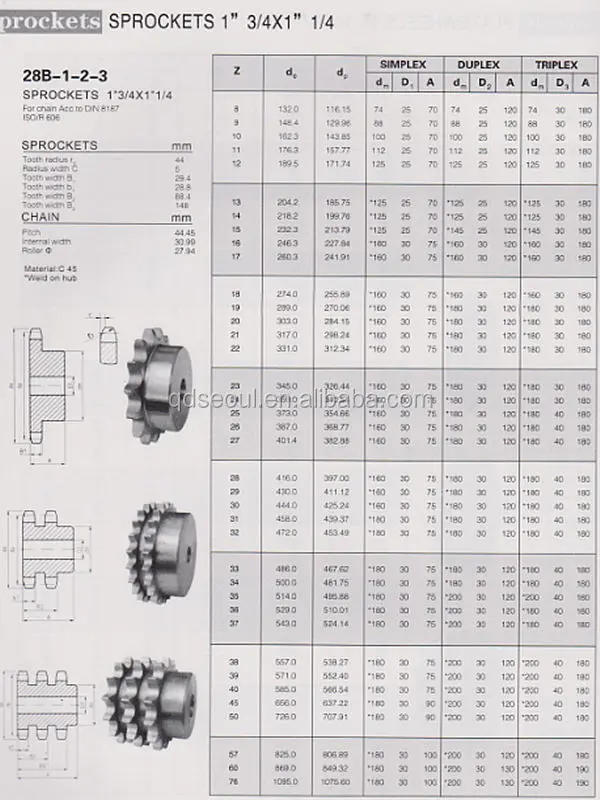 28b2 Din Iso Industrial Duplex Roller Chain Pitch 44.45 23t 1'' 3/4*1'' 1/4 Linked Chain