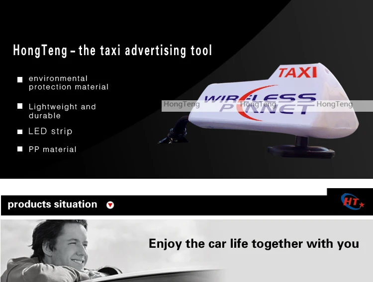 New magnet or pull hook type led auto slim taxi top ad