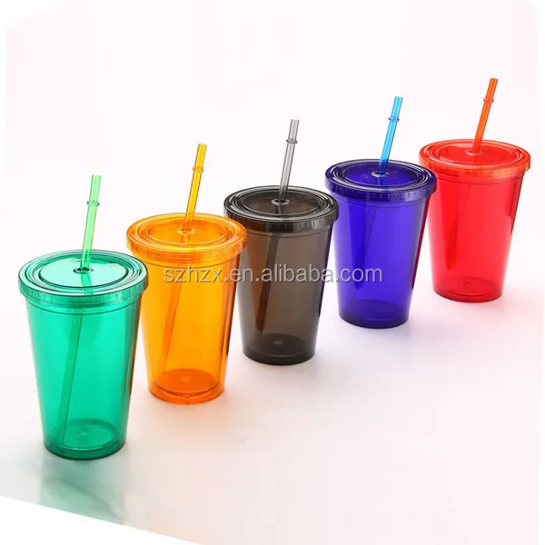 Bestseller Wholesale Double Wall 16oz Plastic Drinking Glass With Lid