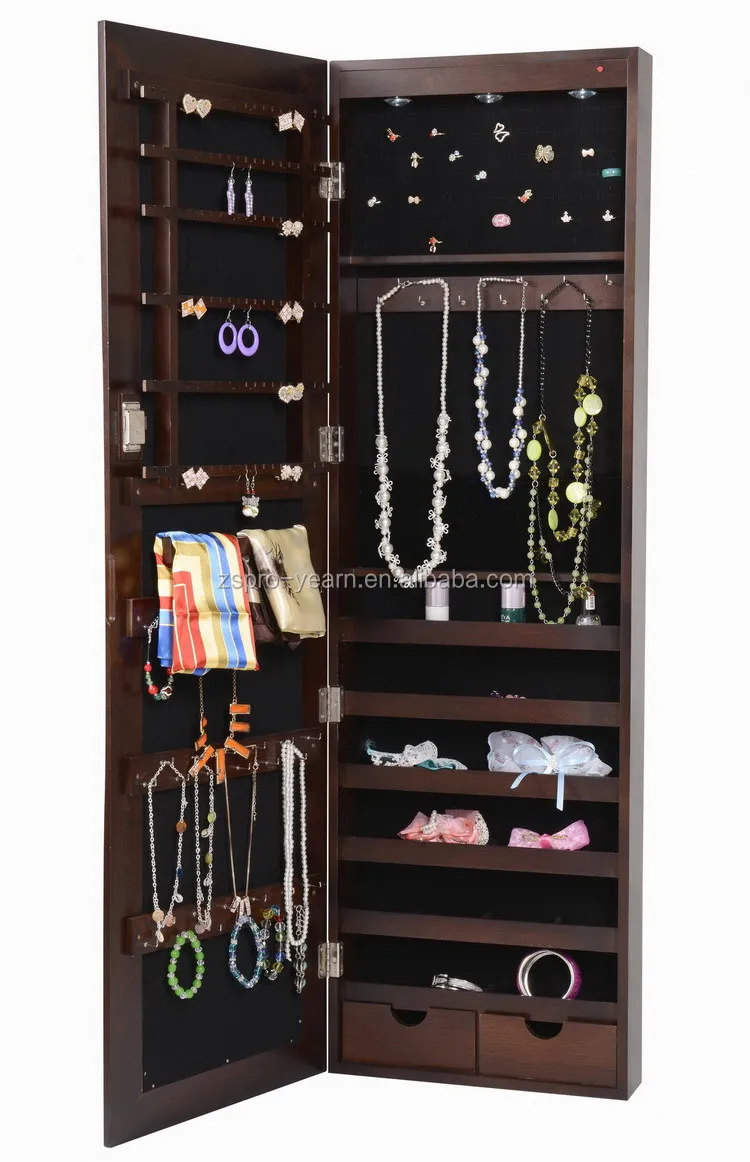 Over The Door Jewelry Armoire Mirror Cabinet With Drawers And Led