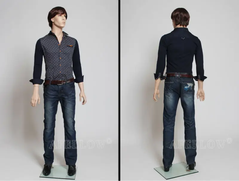 Male Realistic Fleshtone Full Body Mannequin with Flexible Elbows and Wig 