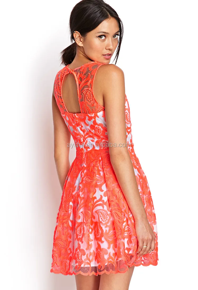 Latest Fashion Neon Embroidered Paisley Pattern And Pleated Flare Latest Fashion Neon Embroidered Paisley Pattern And Pleated Flare Dress Womens Lace Patterns