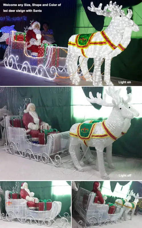 Outdoor Waterproof Acrylic Life Size Reindeer with Sleigh LED Christmas ...