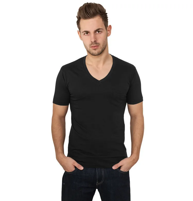 Plain Black Deep V Neck T Shirts For Men - Buy Deep V Neck T Shirts For ...