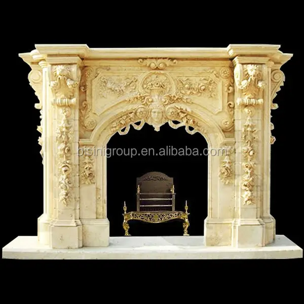 Prestigious Beige Marble Fireplace French Rococo Style Grand Scale