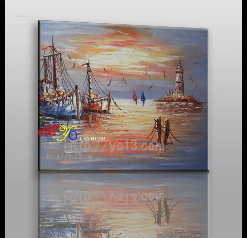Port Pemandangan Venesia Kain Lukisan Atas Kanvas Buatan Tangan Jh