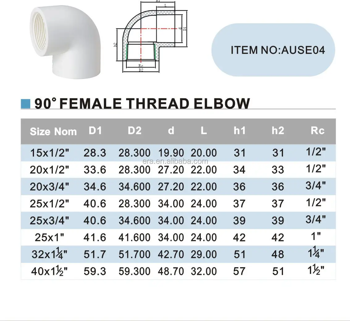 Era Plastic/pvc Female Thread Elbow For Pressure Pipe As/nz 1477 ...