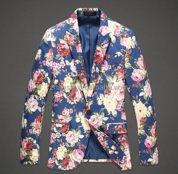 JYZJ Mens Floral Printing Business Casual One Button Blazer Jacket Suit Coat