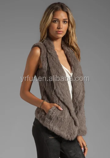 Yr556 Girls Knitted Rabbit Fur Vest 