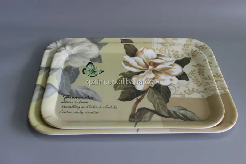 3pcs melamine tray set dull polish rectangle tray flower printing